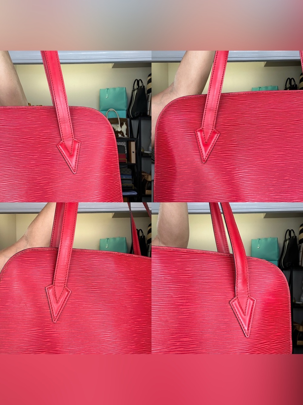 Vintage Louis Vuitton Epi Lussac Shoulder Tote Castilian Red COA VI0975 32 y.o. - Picture 14 of 15
